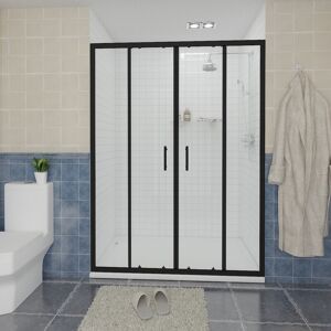 Sliding Shower Door Enclosure Walk In Glass Screen Panel Matte Black Framed 1500 x 1900mm - NRG
