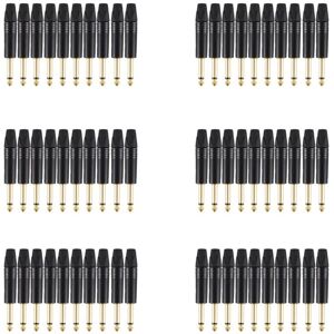 Tlily - Or Plating 60Pcs Plug Mono Professional 2 Pole 6.35mm 6.5mm Stereo Jack 6.35mm Black
