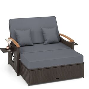Costway - Outdoor Wicker Daybed Rattan Woven Loveseat w/Folding Panels-Grey