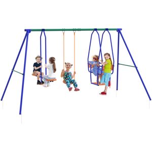 Outsunny - 3 in 1 Metal Kids Swing Set with Swing, Glider, Rocking Chair