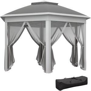 3x4m Hexagon Gazebo w/ Metal Frame Mesh Curtains Outdoor Garden Dark Grey - Outsunny
