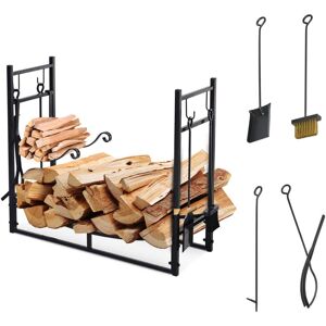 Outsunny - Firewood Stand Log Rack Holder 84cm with 4-PC Fireplace Tools Set Black