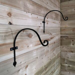 Samuel Alexander - Pack of 2 Tom Chambers Heavy Duty Handcrafted Metal 38cm Black Wall Bracket Hook For Garden Hanging Basket Bird Feeder