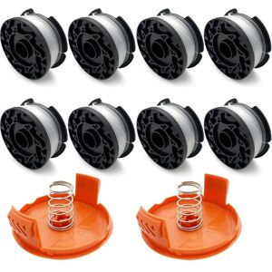 MEMKEY Set of 8 spools of heavy duty brush cutter line, edge trimming line spool compatible with Black and Decker + 2 caps and 2 springs, 1.6 mm, so you can