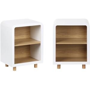 Sweeek - Pair of bedside tables with a wooden effect and 2 niches, Hector, White, 40x30x54 cm