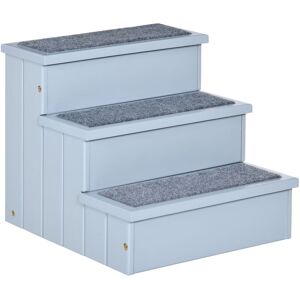 3 Step Wooden Dog Steps Pet Stairs for Dogs, Cat Ladder with Storage Grey - Pawhut