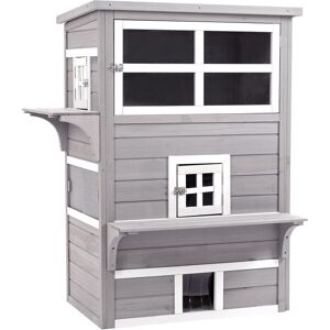 3-Tier Wooden Kitten Shelter for Indoor, Outdoor - Grey - Pawhut