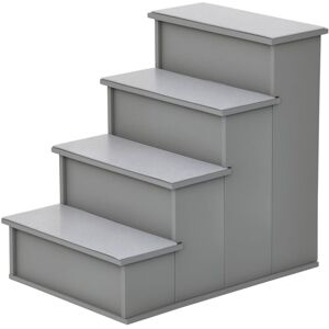 PawHut 4 Step Wooden Dog Steps Pet Stairs for Dogs, Cat Ladder with Non-Slip Carpet Grey