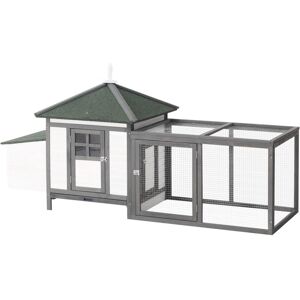 Pawhut - Chicken Coop Hen Poultry House w/ Nesting Box Outdoor Run Patio Wooden Grey