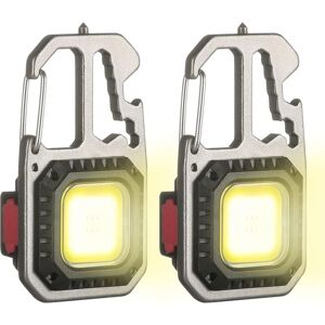 MEMKEY Pack Rechargeable Mini COB LED Inspection Work Light, Portable Small Keychain Lamps, 6 Modes with Folding Holder, Bottle Opener, Magnetic Base, for