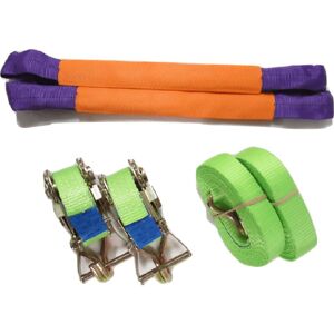 Securefix Direct - Recovery Ratchet Strap Set Hi Vis x2 (35MM x 4M Round Sling Alloy Wheel Tie Down Trailer Kit)