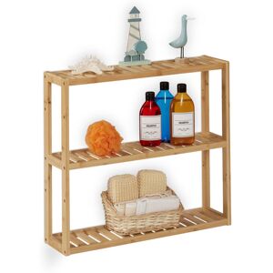 Bathroom Shelf, Bamboo, 3 Tiers, Height Adjustable, HxWxD: 54 x 60 x 15 cm, Kitchen, Narrow, Hanging, Wood - Relaxdays