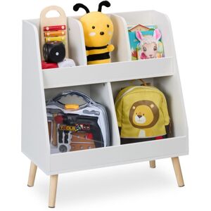 Children's Bookshelf, HxWxD: 66 x 60 x 30 cm, 5 Compartments, mdf, Wooden Legs, Kids Bookcase, White/Natural - Relaxdays