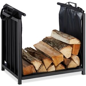 Relaxdays - Firewood Rack with Carrier Tote, Indoor Use, Modern Design, Steel Storage Stand, hwd: 50x51x37cm, Black