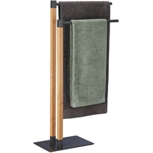Relaxdays - Free-Standing Towel Holder, hwd: 83.5 x 51.5 x 20cm, 2 Rails, Drying Stand, Oak Wood & Steel, Anthracite/Brown