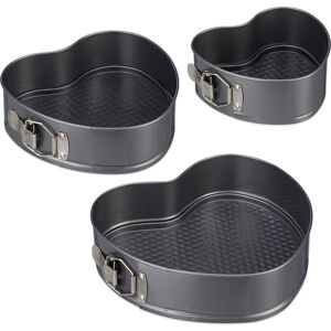 Relaxdays - Heart Cake Pan Set Of 3, Romantic Shaped Cakes 3 Sizes, Nonstick, Springform,, Carbon Steel, Anthracite