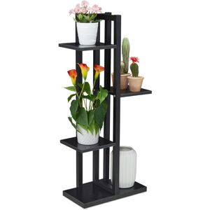 Relaxdays - Metal Flower Stand, 4-Tier Indoor Pot Shelf Ladder, Wooden Look, HxWxD: 93 x 42.5 x 22.5 cm, Plant Rack, Black