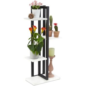 Relaxdays - Metal Flower Stand, 4-Tier Indoor Pot Shelf Ladder, Wooden Look, HxWxD: 93 x 42.5 x 22.5 cm, Plant Rack, White