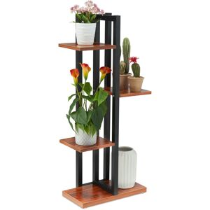 Relaxdays - Metal Flower Stand, 4-Tier Indoor Pot Shelf Ladder, Wooden Look, 93 x 42.5 x 22.5 cm, Plant Rack, Dark Brown