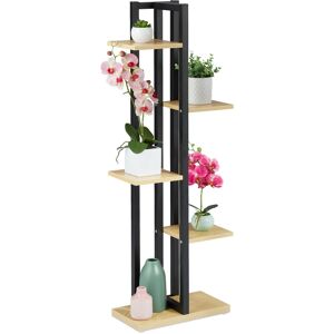 Relaxdays - Metal Flower Stand, 5-Tier Indoor Pot Shelf Ladder, Wooden Look, 117 x 43 x 22 cm, Plant Rack, Light Brown