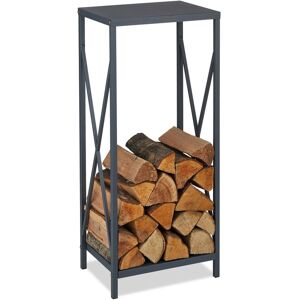 Relaxdays - Firewood Storage Stand, Logs Rack for Indoors, Powder-Coated Metal, Wood Shelf, hwd: 80 x 34 x 25 cm, Grey