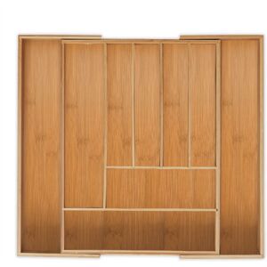Cutlery Tray, Extendable, 7-9 Compartments, HxWxD: 5 x 49.5 x 44.5 cm, Kitchen Drawer Insert, Bamboo, Natural - Relaxdays