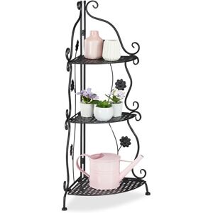Relaxdays - Metal Plant Stand, 3 Tiers, Decorative Rack, Indoor & Outdoor, HxWxD: 82.5 x 31 x 31 cm, Corner Shelf, Black