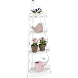 Relaxdays - Metal Plant Stand, 4 Tiers, Decorative Rack, Indoor & Outdoor, HxWxD: 113.5 x 31 x 31 cm, Corner Shelf, White