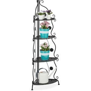 Relaxdays - Metal Plant Stand, 4 Tiers, Decorative Rack, Indoor & Outdoor, HxWxD: 113.5 x 31 x 31 cm, Corner Shelf, Black