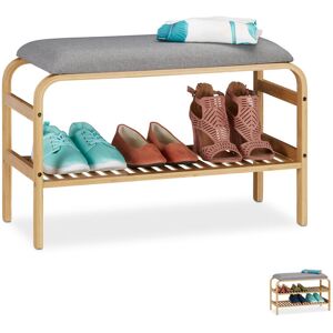 Relaxdays - Bamboo Shoe Bench, 3 Pairs of Footwear, Hallway, Bathroom, Leveled, Wardrobe Bank HxWxD: 46x69x30 cm, Natural