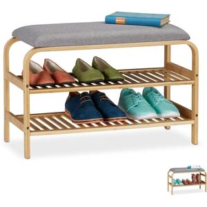 Relaxdays - Bamboo Shoe Bench, 6 Pairs of Footwear, Hallway, Bathroom, 2 Levels, Wardrobe Bank HxWxD: 46x69x30 cm, Natural