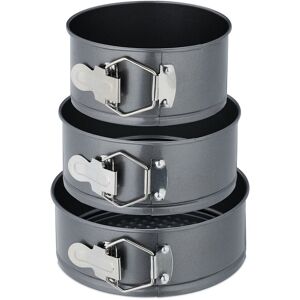 Set of 3 Springform Pans, Round Baking Forms, ø 14, 16, 18 cm, Stainless Steel, Non-stick Coating, Anthracite - Relaxdays