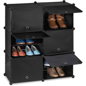 Relaxdays - Shoe Cabinet, Storage with Doors, HxWxD: 95 x 85 x 31.5 cm, 12 Compartments, Plastic Shelving System, Black