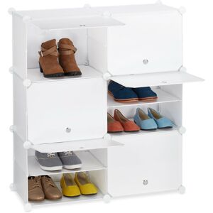 Relaxdays - Shoe Cabinet, Storage with Doors, HxWxD: 95 x 85 x 31.5 cm, 12 Compartments, Plastic Shelving System, White