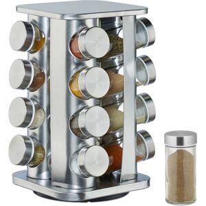 Relaxdays Spice Carousel with 16 Jars on 4 Tiers, 360° Rotation, Shakers, Stainless Steel, Silver