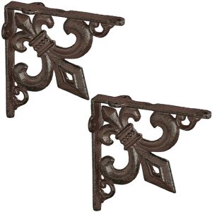 Relaxdays - 2x Shelf Brackets, Cast Iron, Rack Support, Vintage Look, hwd: 14.5 x 3.5 x 14.5 cm, Angle for Shelves, Brown