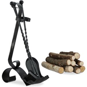 Relaxdays - Steel Fireplace Companion Set, 4-Piece Fire Irons with Shovel, Broom and Poker, Antique Look, Black