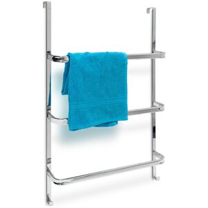 Relaxdays - Towel Holder with 3 Rails: 85 x 54 x 11 cm Stainless Steel for All Standard-Size Doors with no Drilling, Chrome Finish w/ 2 Hooks, Modern