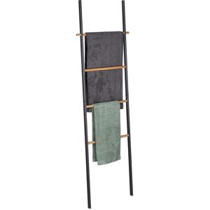 Relaxdays Towel Ladder, Wood & Metal, 4 Bars, for Towels & Clothes, to Lean Against Wall, HWD: 171x50x3 cm, Anthracite