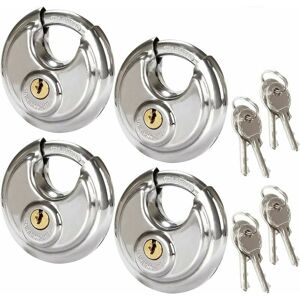 DEWDAT Set of 4 Security Circular Padlocks, 70MM Round Stainless Steel Padlocks, Rust Resistant Disc Padlocks for Sheds, Garages, Trailers