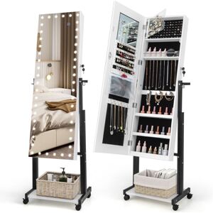 Costway - Standing Jewelry Cabinet Lockable Jewelry Armoire Organizer w/ Wheels