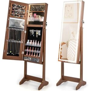 COSTWAY Standing Jewelry Cabinet w/ led Lights 3 Adjustable Angles
