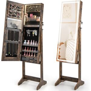 COSTWAY Standing Jewelry Cabinet w/ led Lights 3 Adjustable Angles