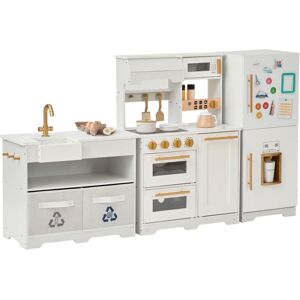 Little Chef Atlanta Modular Play Kitchen in White & Gold with 17 Accessories, Freestanding Units, Magnetic Fridge & Realistic Details - Teamson Kids