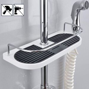 ZVD Telescopic Shower Shelf, Aluminum Alloy Adjustable Post Shower Shelf with 2 Towel Hooks, No Drilling Installation, Bathroom Organizer, 19-25mm