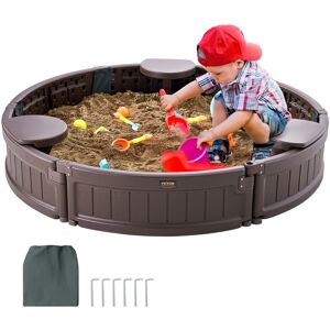 VEVOR Sandbox with Cover, 47.2 x 9.1 in Round Sand Box, HDPE Sand Pit with 3 Corner Seating and Bottom Liner, Kids Sandbox for Outdoor Backyard,