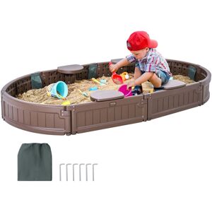 VEVOR Sandbox with Cover, 72 x 41.5 x 9.1 in Oval Sand Box, HDPE Sand Pit with 4 Corner Seating and Bottom Liner, Kids Sandbox for Outdoor Backyard,
