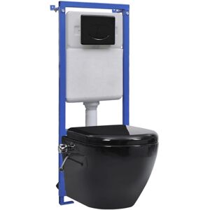 Vidaxl - Wall Hung Rimless Toilet with Concealed Cistern Black Ceramic