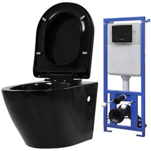 Vidaxl - Wall Hung Toilet with Concealed Cistern Ceramic Black