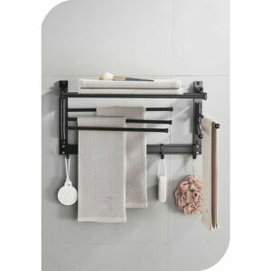 Dewdat - Wall-Mounted Aluminum Swivel Towel Rack - Movable Hooks and 90° Shelf - No Drilling - Space Saving Laundry and Bathroom (40cm 5 Rods Black)